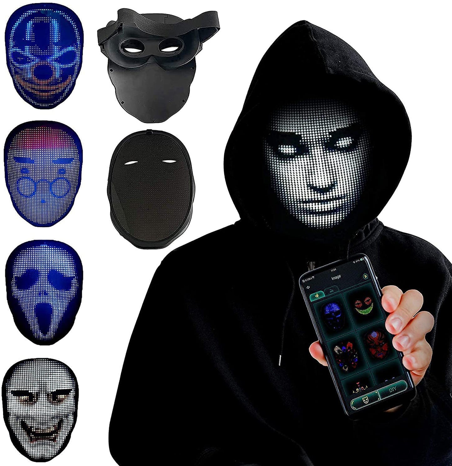 LED Face Transforming Mask – App Controlled Halloween Party Mask