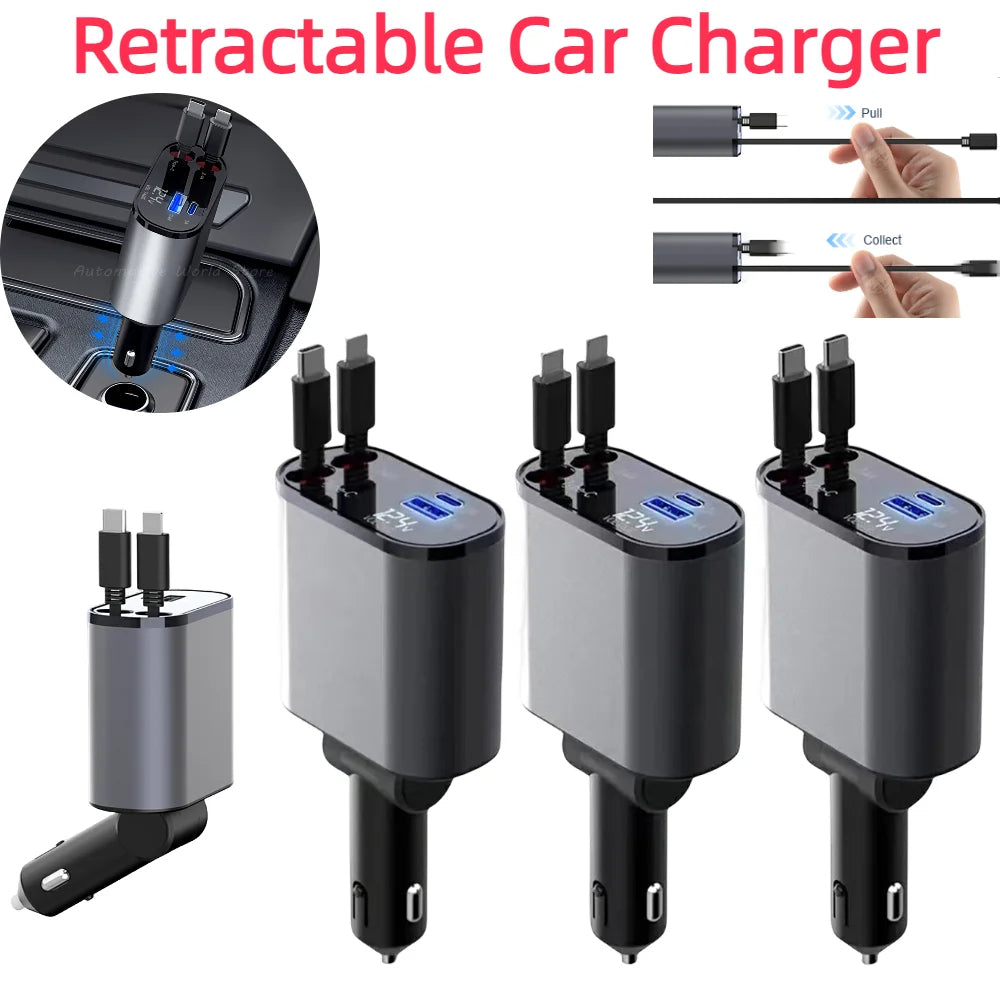 Retractable Car Charger with Dual Port Output