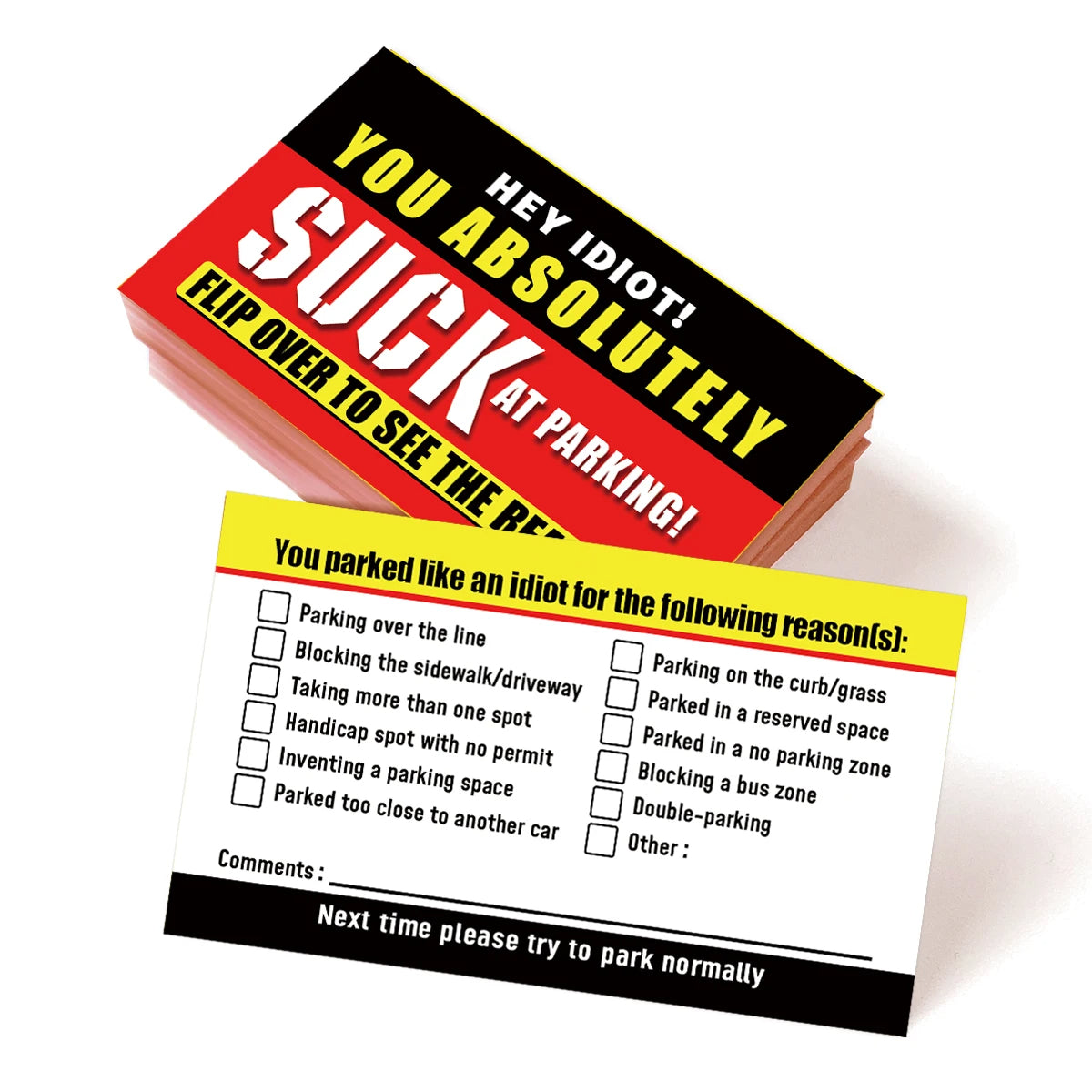 You Parked Like An Idiot” Business Cards – Funny Parking Violation Cards (50 Pack)