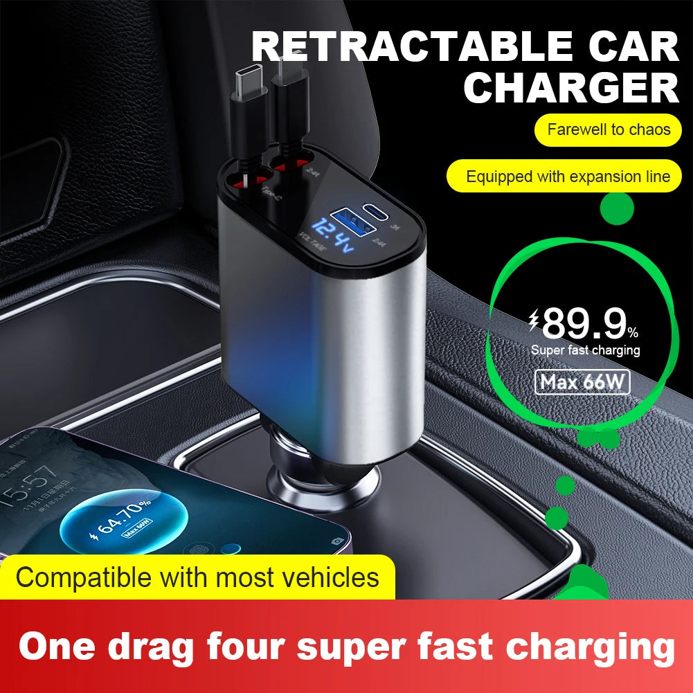 Retractable Car Charger with Dual Port Output