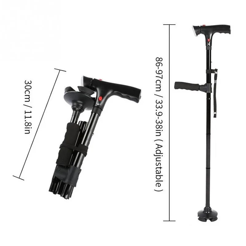 Collapsible Telescopic Folding Cane – Walking Stick with LED Light & Alarm