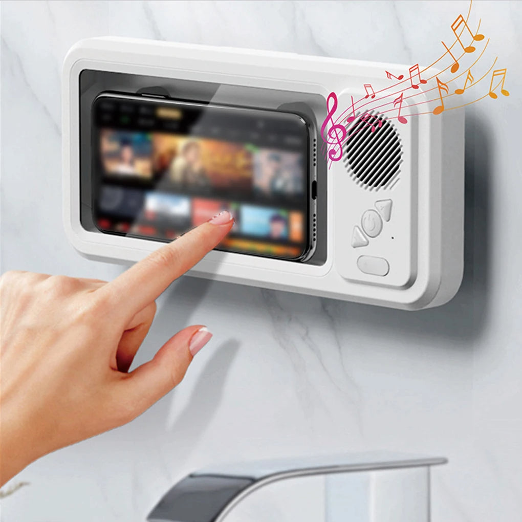 Shower Phone Holder with Bluetooth Speaker – Waterproof Wall Mount for Music & Videos