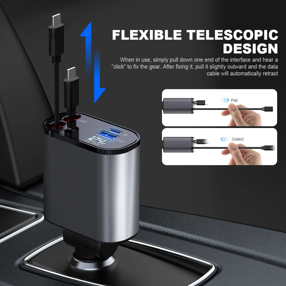 Retractable Car Charger with Dual Port Output