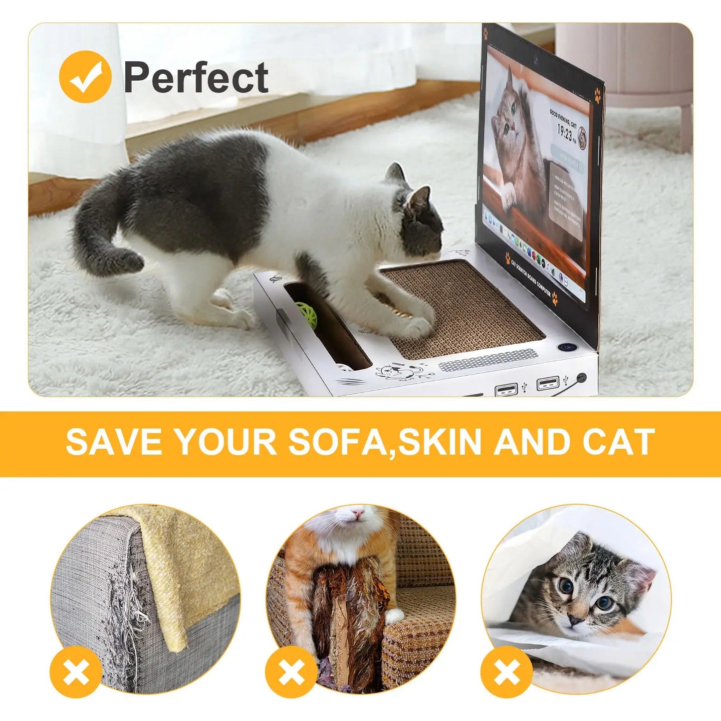 Laptop-Style Cat Scratcher – 3-in-1 Interactive Cat Toy & Furniture Protector