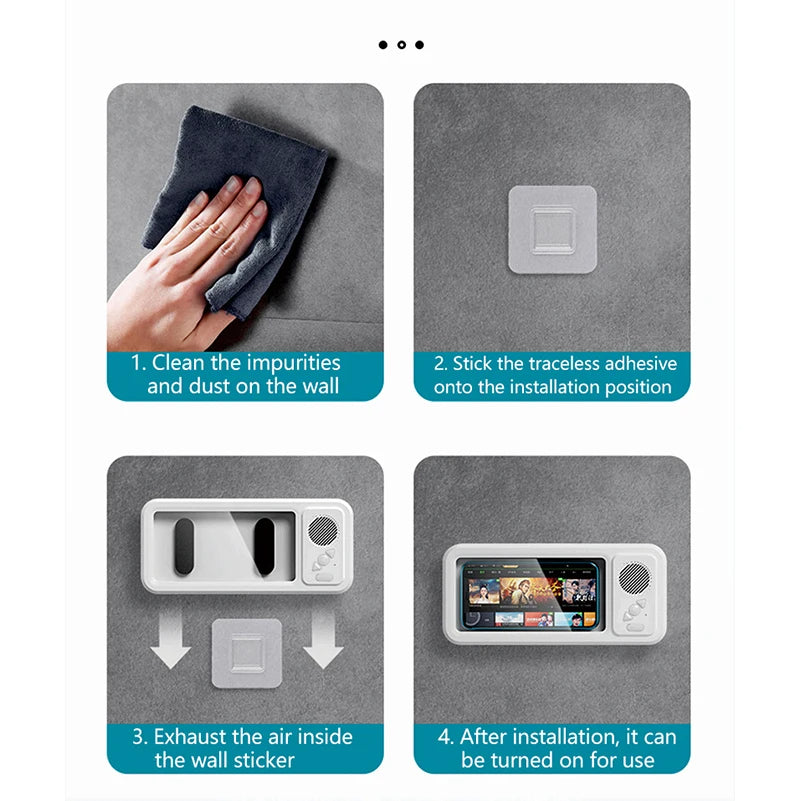 Shower Phone Holder with Bluetooth Speaker – Waterproof Wall Mount for Music & Videos