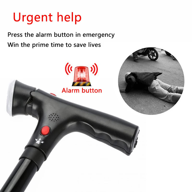 Collapsible Telescopic Folding Cane – Walking Stick with LED Light & Alarm