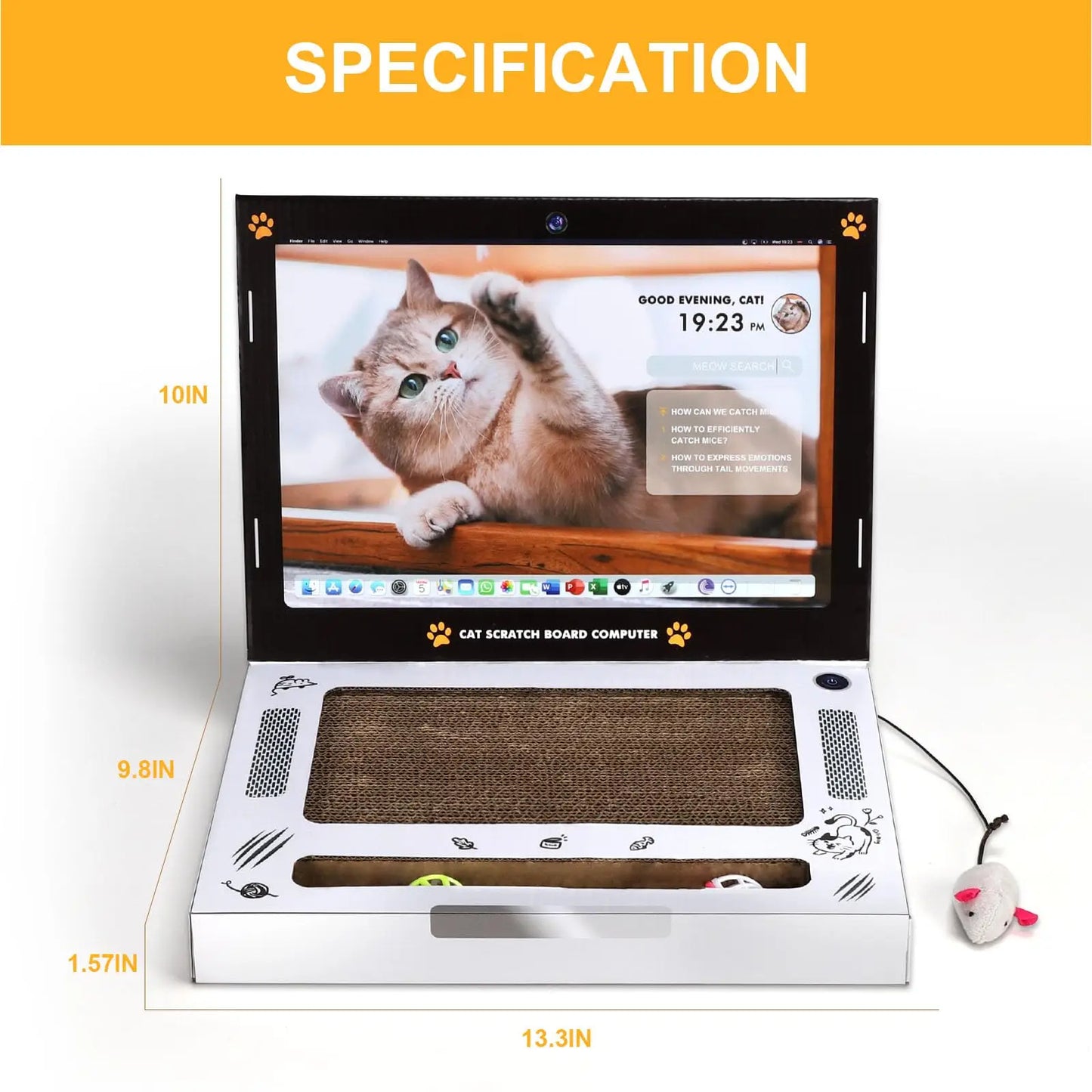 Laptop-Style Cat Scratcher – 3-in-1 Interactive Cat Toy & Furniture Protector