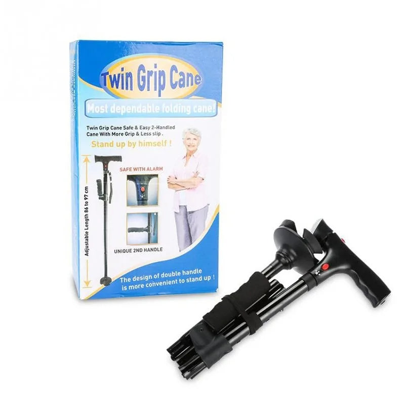 Collapsible Telescopic Folding Cane – Walking Stick with LED Light & Alarm