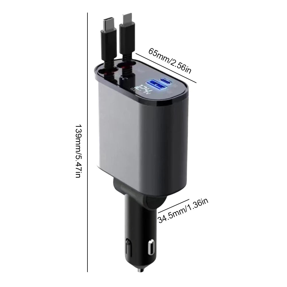 Retractable Car Charger with Dual Port Output