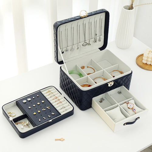 New 3-layer Large Jewelry Box High Capacity Jewelry Casket Storage Organizer Leather Travel Beauty Boxs for Women