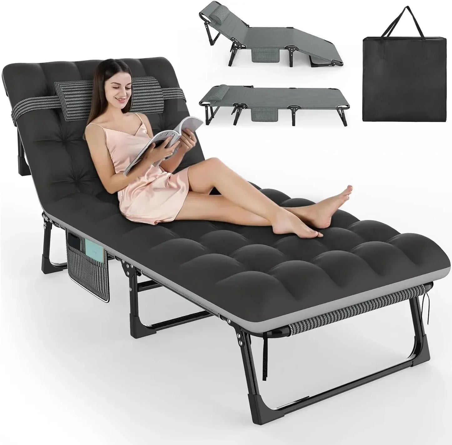 3-in-1 Folding Camping Bed with Adjustable Backrest