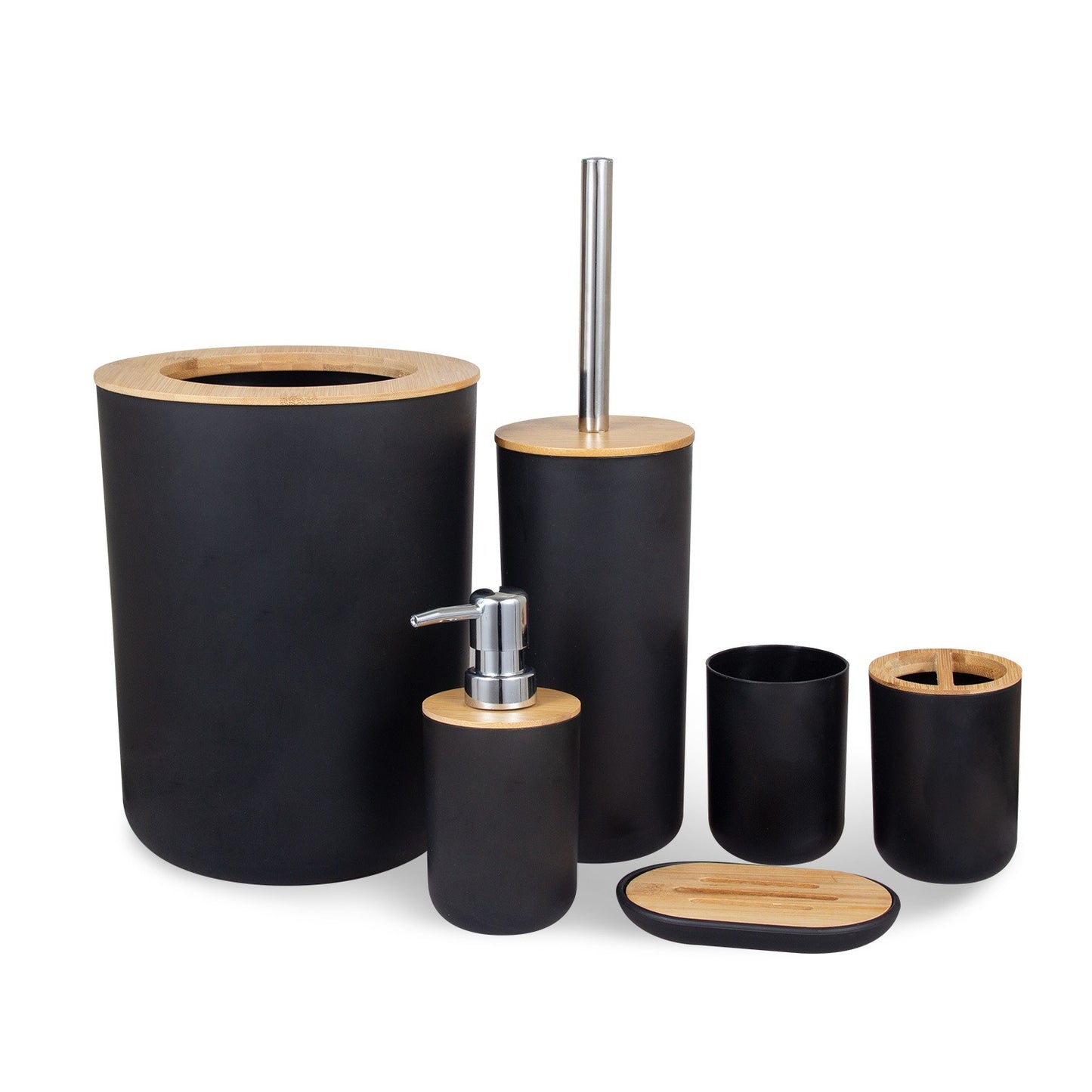 Light Luxury Bamboo and Wood Bathroom Set, Wash Basin, Table Top, Toilet Supplies, Plastic Toilet Brush, Garbage Bin