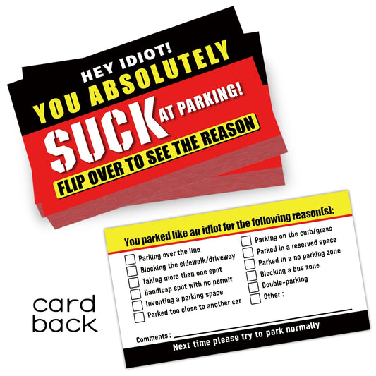 You Parked Like An Idiot” Business Cards – Funny Parking Violation Cards (50 Pack)