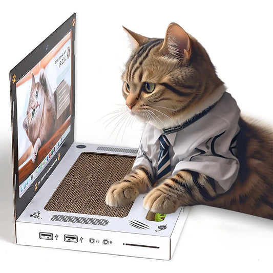 Laptop-Style Cat Scratcher – 3-in-1 Interactive Cat Toy & Furniture Protector