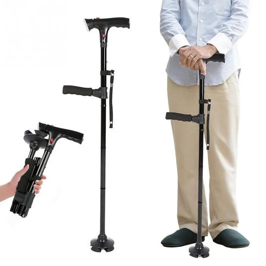Collapsible Telescopic Folding Cane – Walking Stick with LED Light & Alarm