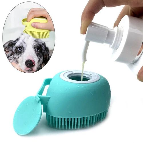 Pet Bath Brush with Shampoo Dispenser – Silicone Dog Massage Scrubber