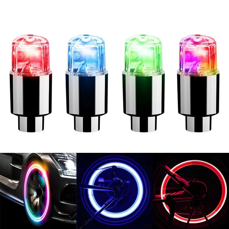 LED Wheel Lights 4-Pack – Colorful Valve Cap Lights for Cars & Bikes