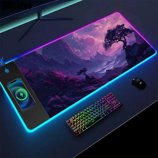 Wireless Charging Sakura Game Mouse Pad – XXL Gaming Desk Mat with Charger