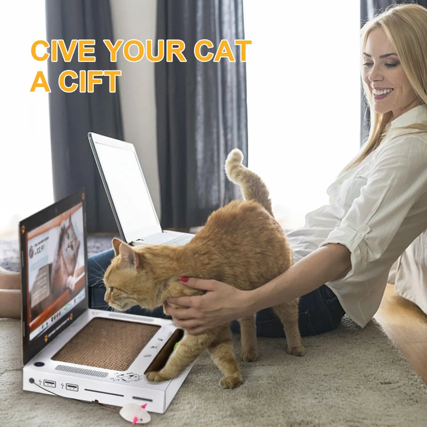 Laptop-Style Cat Scratcher – 3-in-1 Interactive Cat Toy & Furniture Protector