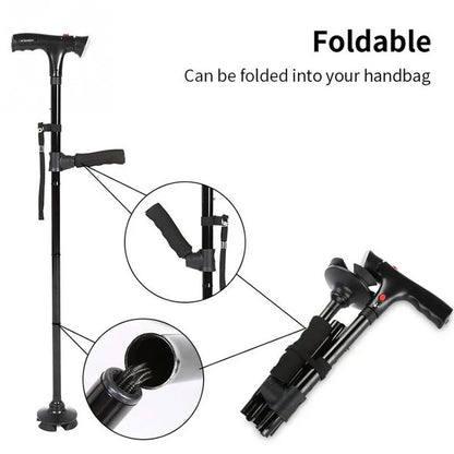 Collapsible Telescopic Folding Cane – Walking Stick with LED Light & Alarm