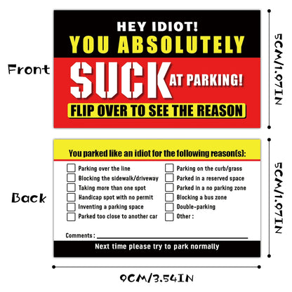 You Parked Like An Idiot” Business Cards – Funny Parking Violation Cards (50 Pack)