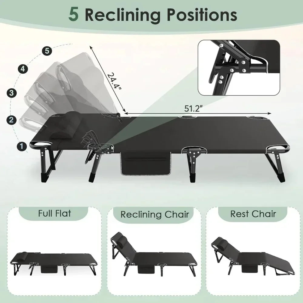 3-in-1 Folding Camping Bed with Adjustable Backrest
