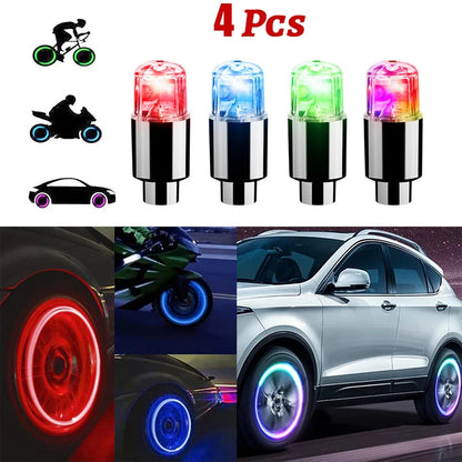 LED Wheel Lights 4-Pack – Colorful Valve Cap Lights for Cars & Bikes