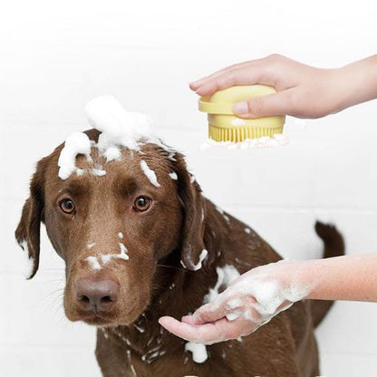 Pet Bath Brush with Shampoo Dispenser – Silicone Dog Massage Scrubber