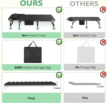 3-in-1 Folding Camping Bed with Adjustable Backrest
