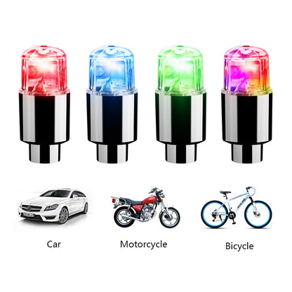 LED Wheel Lights 4-Pack – Colorful Valve Cap Lights for Cars & Bikes