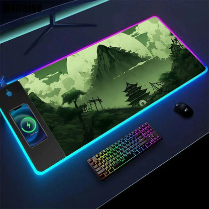 Wireless Charging Sakura Game Mouse Pad – XXL Gaming Desk Mat with Charger