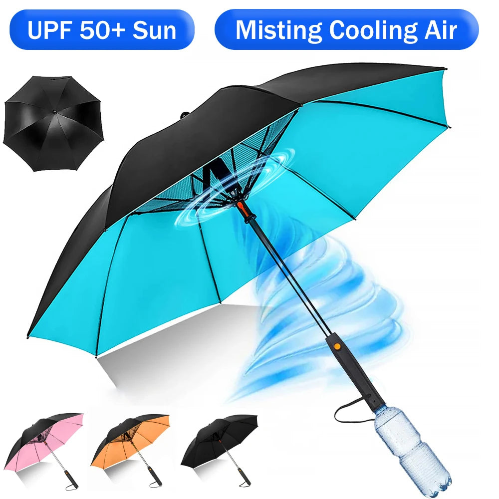 Portable Umbrella with Fan & Misting System – UV Protection & Cooling