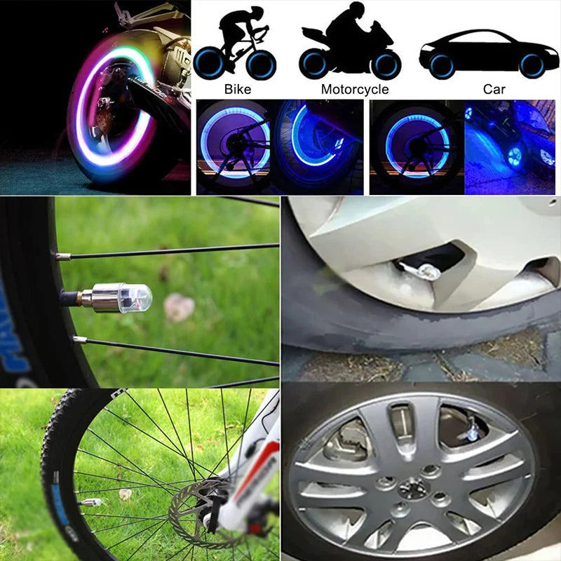 LED Wheel Lights 4-Pack – Colorful Valve Cap Lights for Cars & Bikes