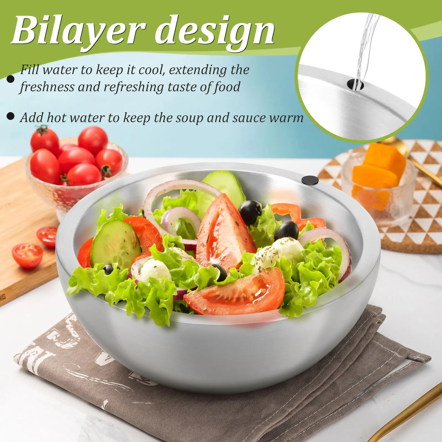 35oz Stainless Steel Insulated Serving Bowl – Hot & Cold Food Storage