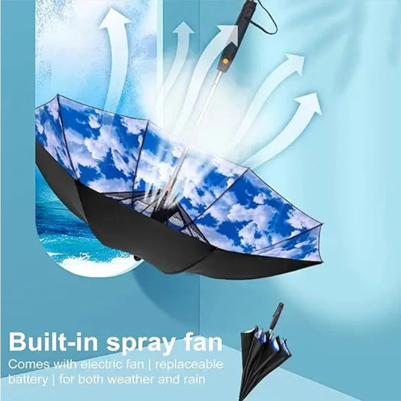 Portable Umbrella with Fan & Misting System – UV Protection & Cooling