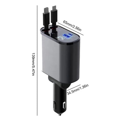 Retractable Car Charger – 88W 4-in-1 USB Fast Charging Adapter