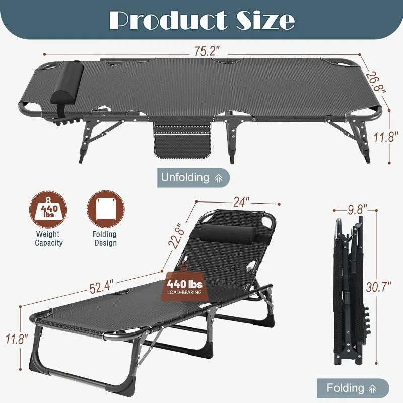3-in-1 Folding Camping Bed with Adjustable Backrest