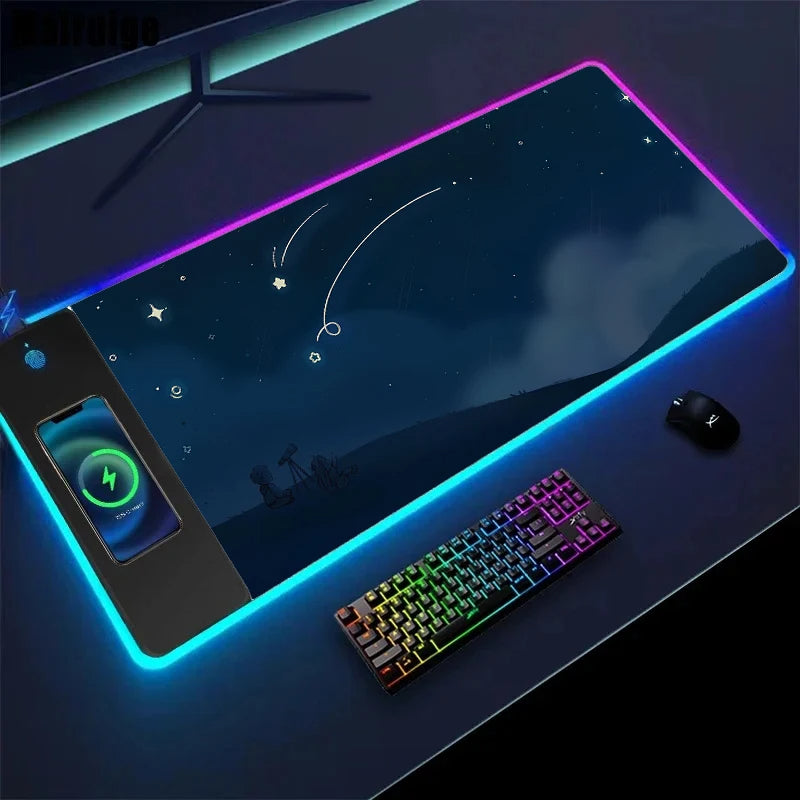 Wireless Charging Sakura Game Mouse Pad – XXL Gaming Desk Mat with Charger