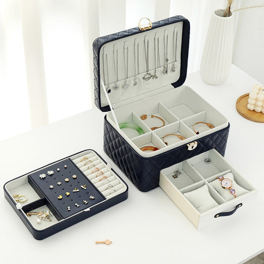 New 3-layer Large Jewelry Box High Capacity Jewelry Casket Storage Organizer Leather Travel Beauty Boxs for Women