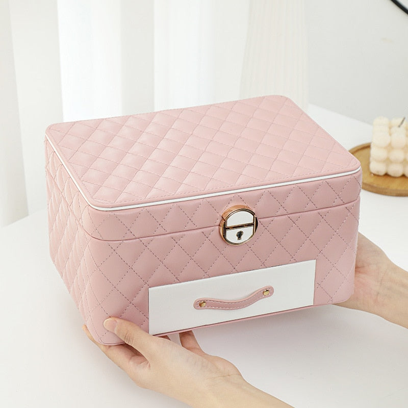 New 3-layer Large Jewelry Box High Capacity Jewelry Casket Storage Organizer Leather Travel Beauty Boxs for Women