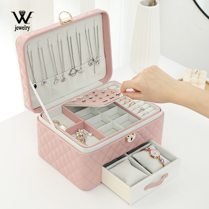 New 3-layer Large Jewelry Box High Capacity Jewelry Casket Storage Organizer Leather Travel Beauty Boxs for Women